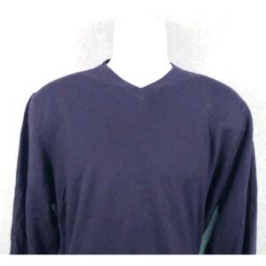 Davis & Squire Mens V Neck‎ Merino Wool Pullover Sweater Large Blue